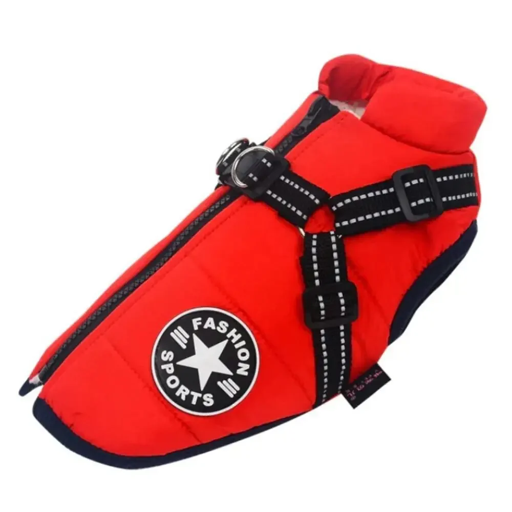 Dog Puffer Coat with Harness in Red, Size L​